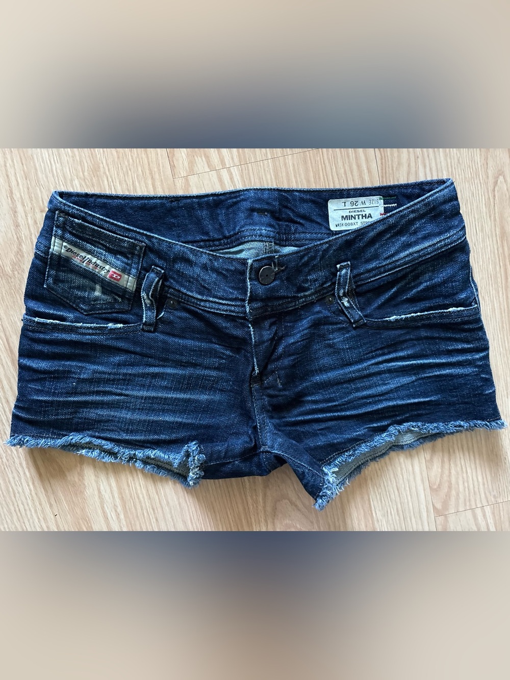 Diesel Dark Indigo Distressed Denim Cutoff Shorts